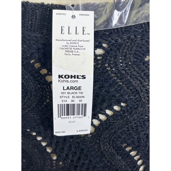 ELLE Womens Pullover Sweater Tunic Length Short Sleeved Black Shimmer Size L NWT - Picture 8 of 11